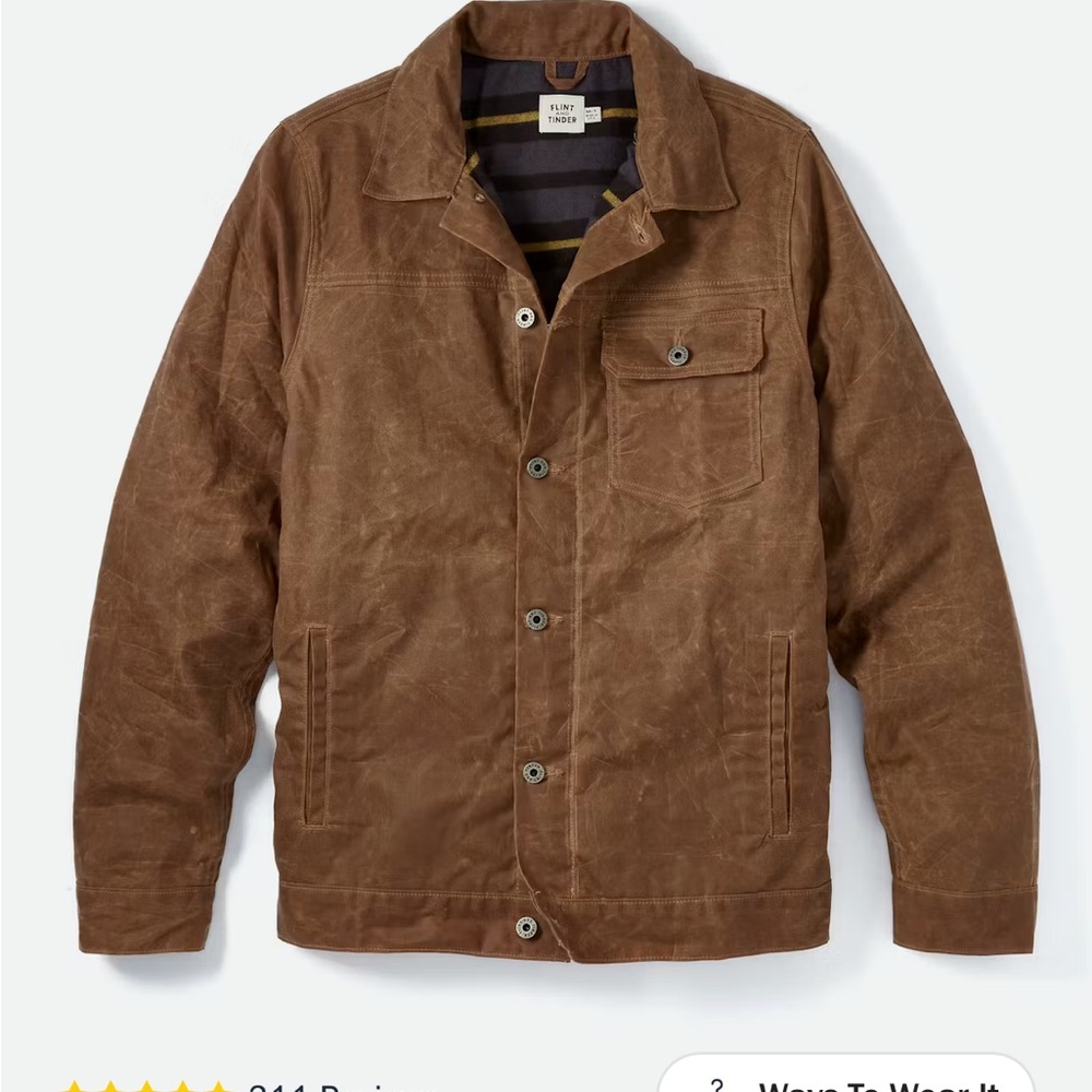 Huckberry Flint and Tinder Flannel-Lined Waxed Trucker Jacket sz L